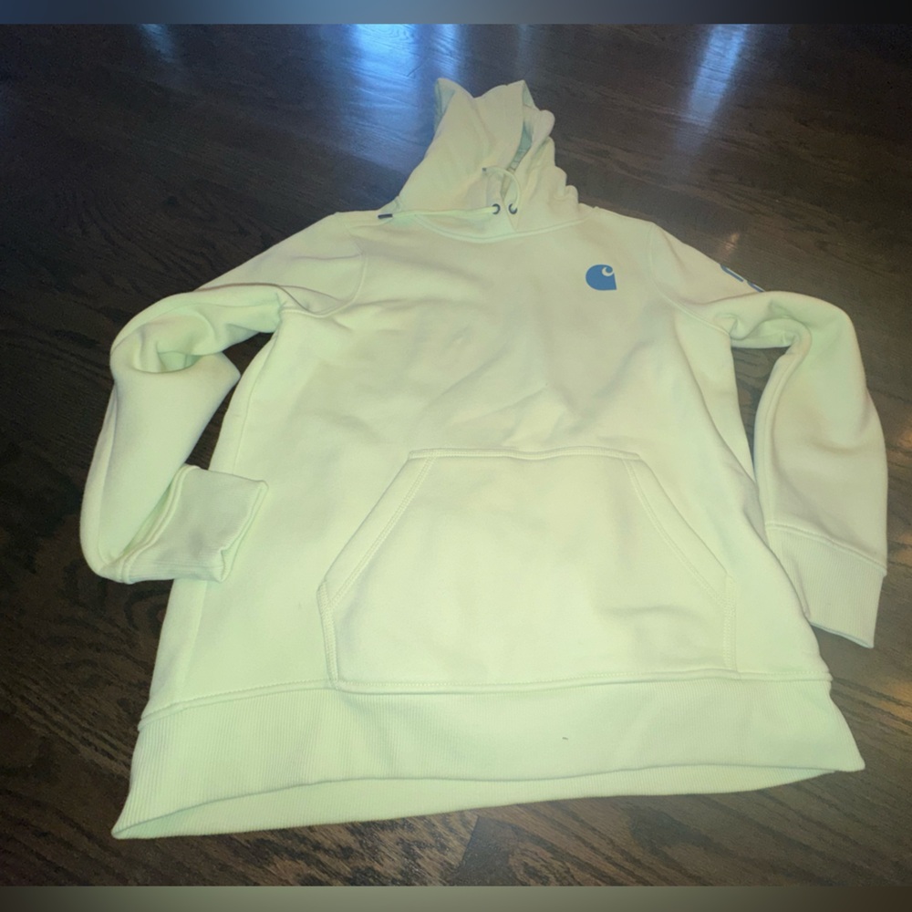 Carhartt Light Green Hoodie with Blue Logo